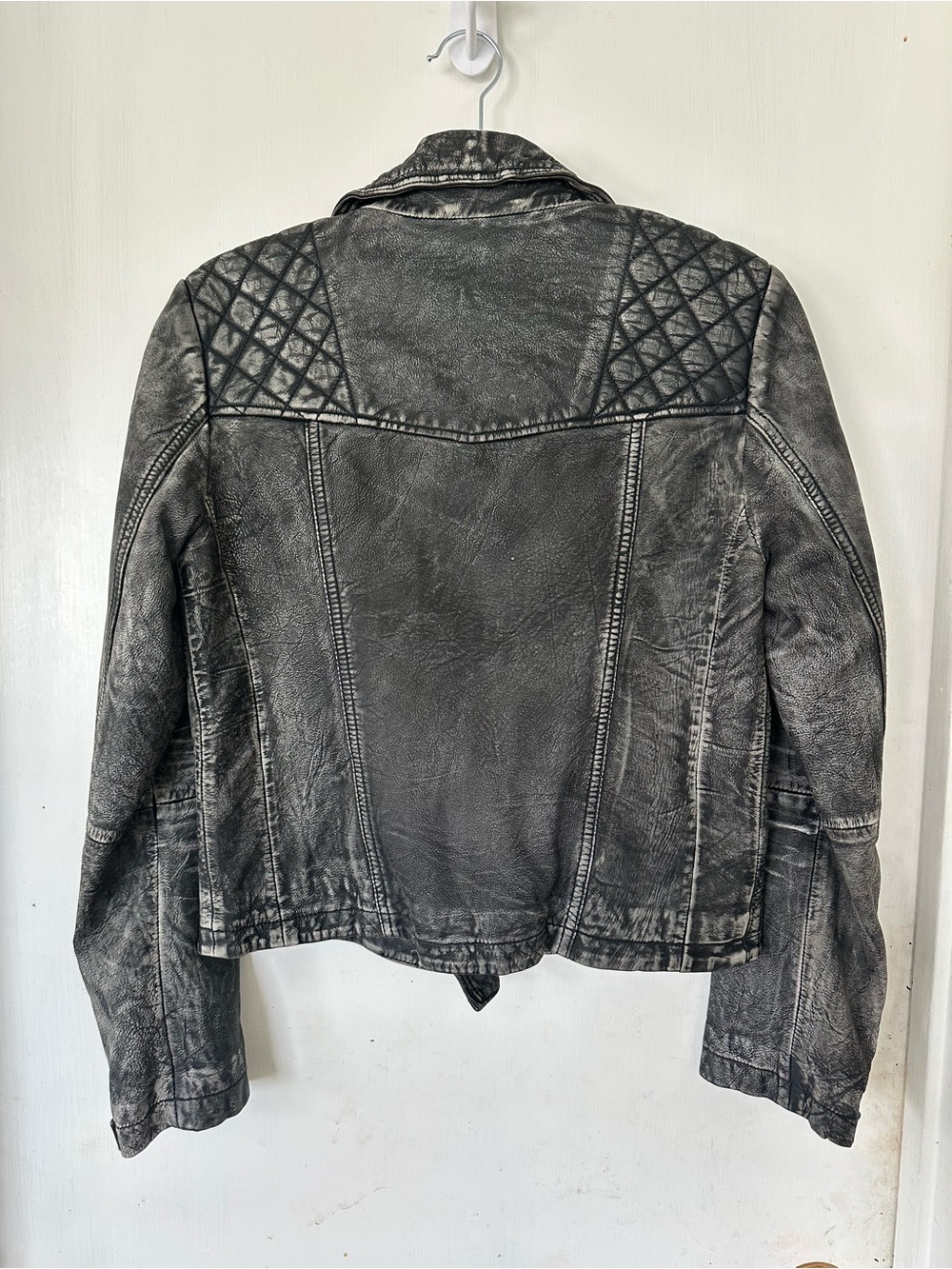 All Saints Vintage Cargo Biker Leather Jacket Intentionally Distressed Size 6 - Picture 4 of 7